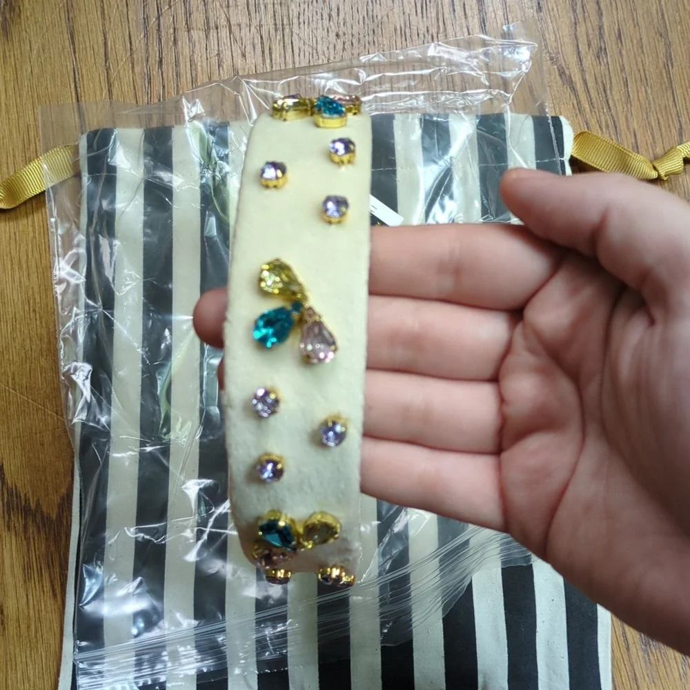 NWT Lele Sadoughi Crystal Bloom Bessette Headband Cream And Multicolor Crystals